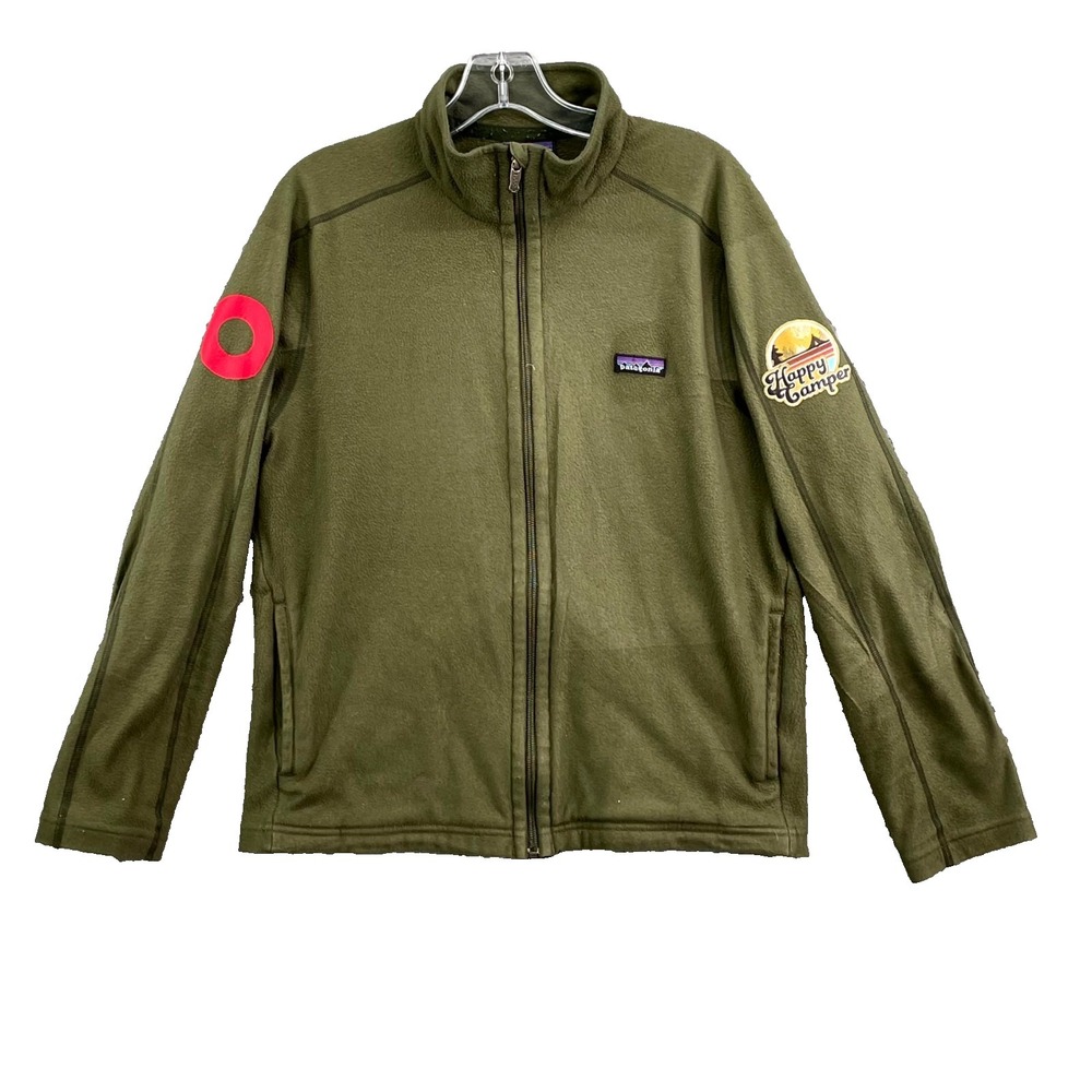 Patagonia Synchilla Jacket Men Medium Fleece Happy Camper Patch Gorpcore Outdoor